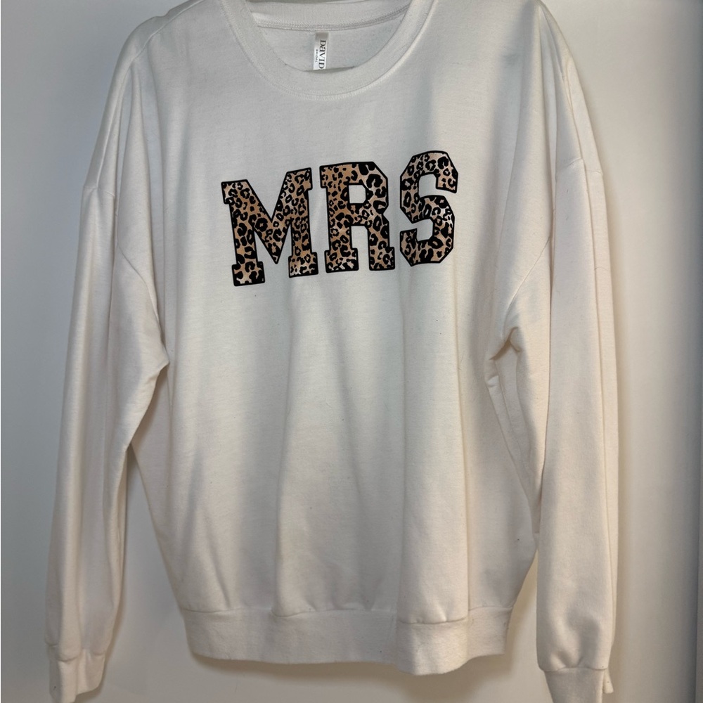 David's Bridal Mrs Leopard Print Crew Neck Sweatshirt